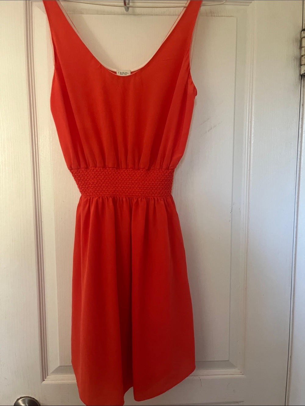 Babaton Silk Vibrant Orange Smocked-Waist Mini Dress